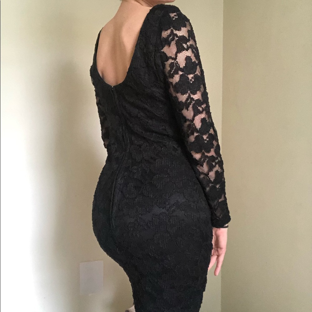 Vintage Lace Dress Sheer Black Wiggle Goth 90s Does 60s Cocktail Retro Mini S - Picture 3 of 7